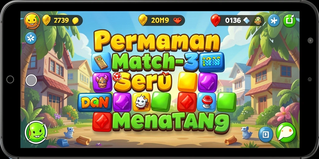 Tangkapan layar 2739 menunjukkan pertempuran gem match-3 yang seru.
