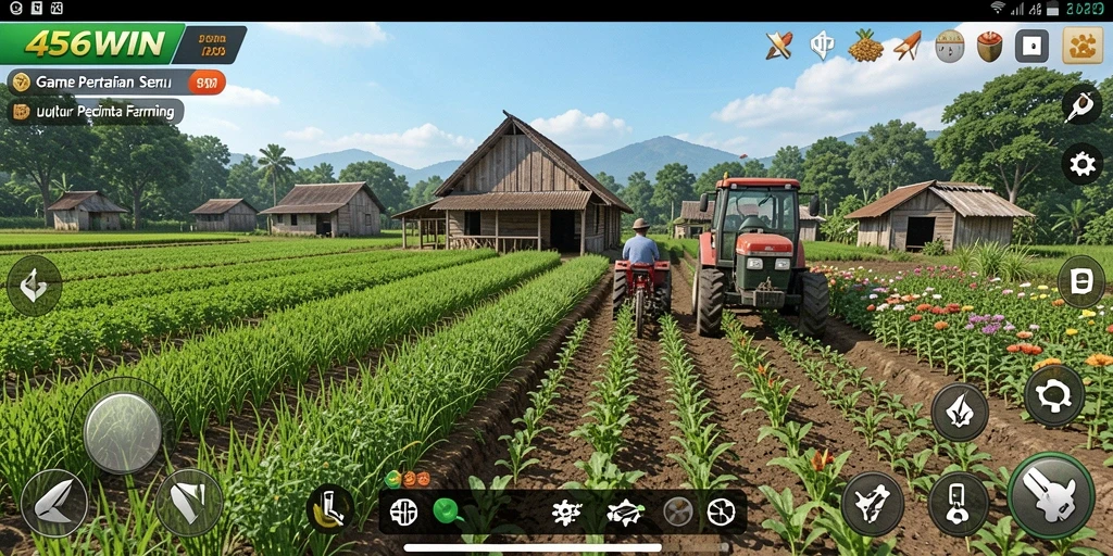 Tampilan gameplay 456WIN dengan ladang yang hijau dan segar.