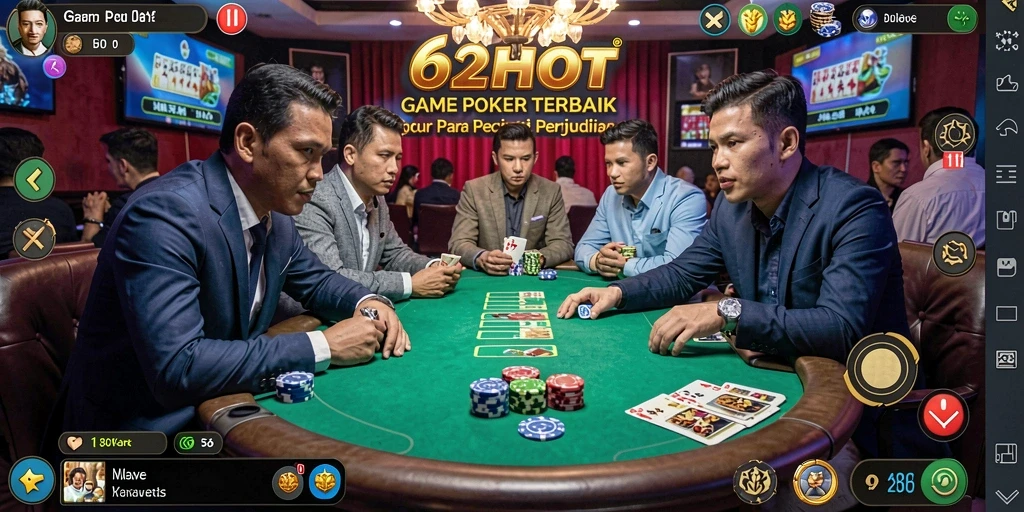 Tampilan utama gameplay 62HOT dengan pemain poker sedang berlaga.