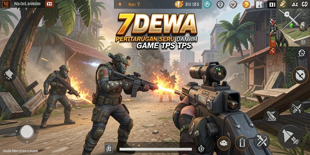 Screenshot utama 7DEWA menampilkan aksi seru dalam pertempuran TPS.