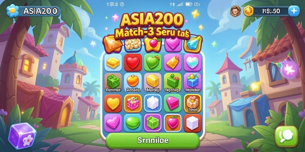 Menampilkan gameplay match-3 yang seru dan penuh warna.