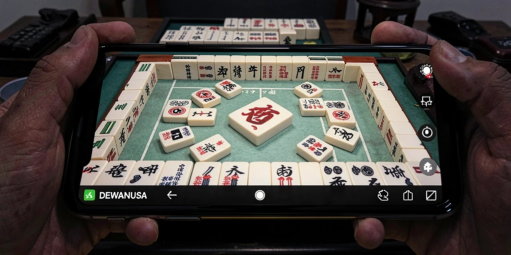 Screenshot DEWANUSA menampilkan gameplay Mahjong yang seru.