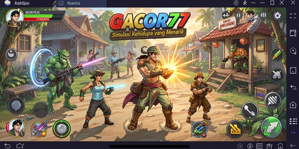 Tampilan gameplay menarik GACOR77 dengan karakter yang berinteraksi.
