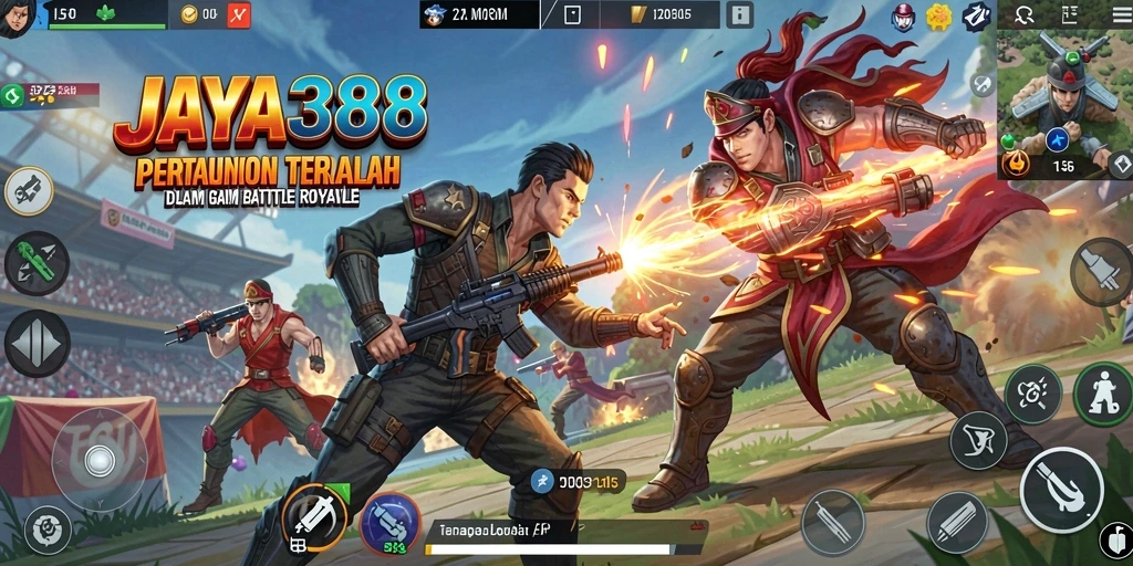 Tampilan aksi seru dalam gameplay Battle Royale JAYA388.