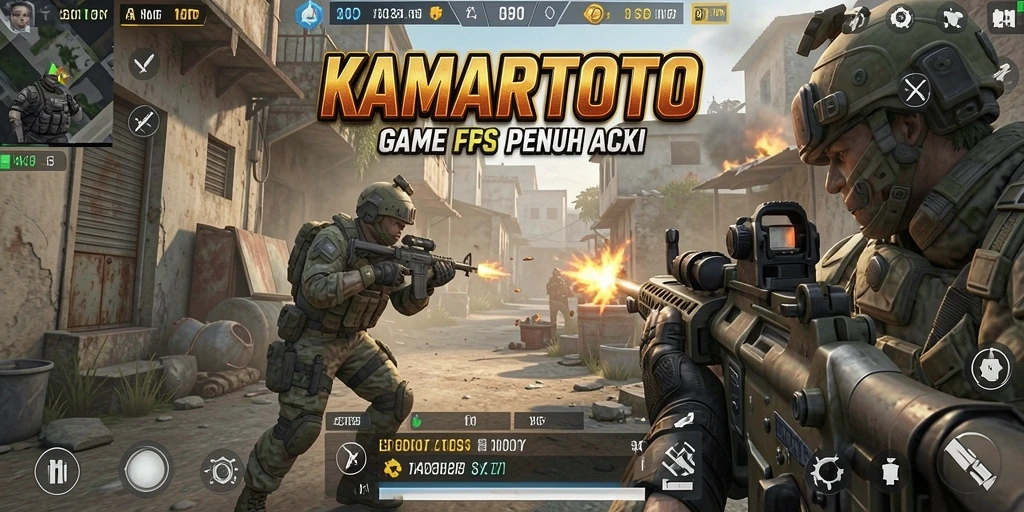 Gameplay menegangkan dalam KAMARTOTO dengan aksi FPS intens.