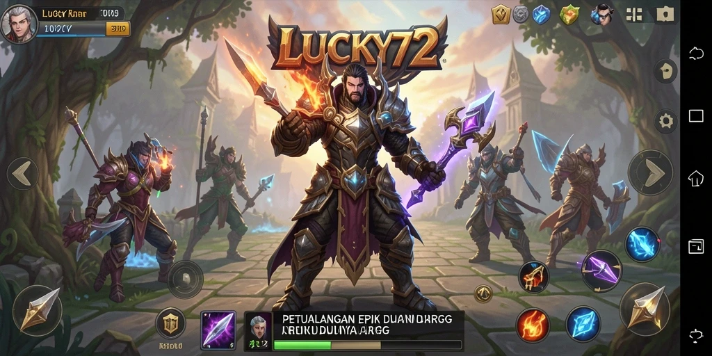 Tampilan gameplay LUCKY72 dengan pertarungan epik antar karakter.