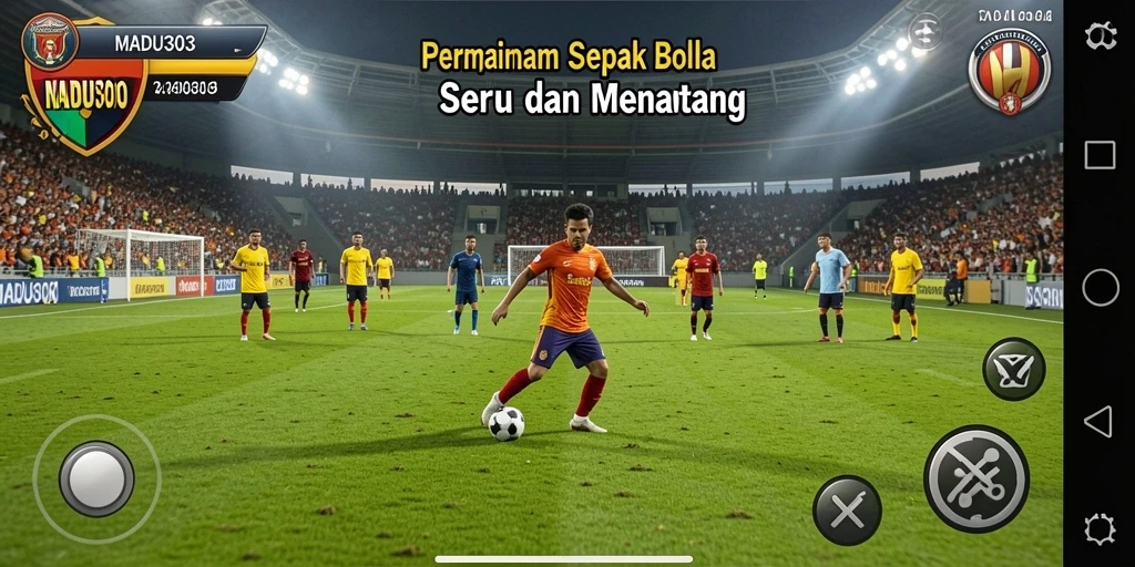 Tampilan gameplay menarik dari MADU303 di lapangan sepak bola.