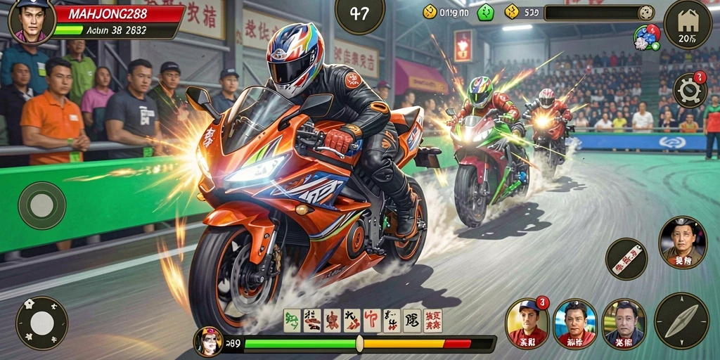 Screenshot gameplay balapan motor menegangkan di MAHJONG288.