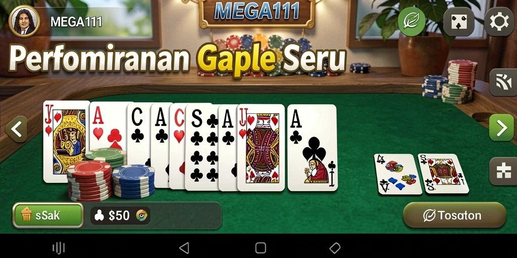 Tampilan gameplay Gaple yang seru dan menarik di MEGA111.