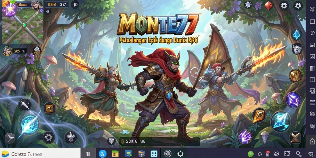 Tangkapan layar utama MONTE77 yang menunjukkan aksi dan strategi RPG.