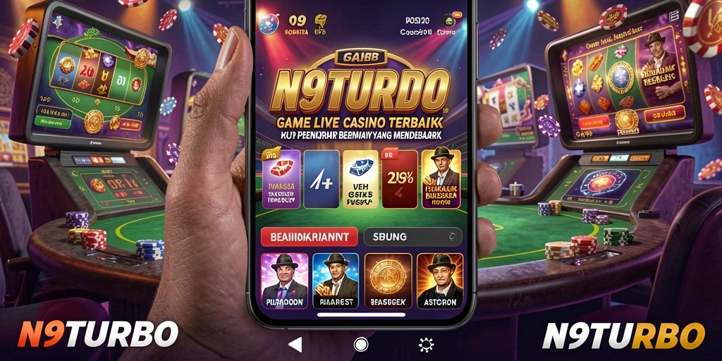 Screenshot N9TURBO menampilkan dealer dan meja permainan Live Casino yang menarik.