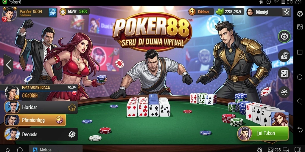 Screenshot utama dari POKER88 menunjukkan aksi pertarungan yang mendebarkan.