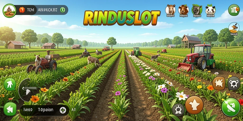 Screenshot RINDUSLOT menampilkan pemain yang sedang bercocok tanam di ladang.