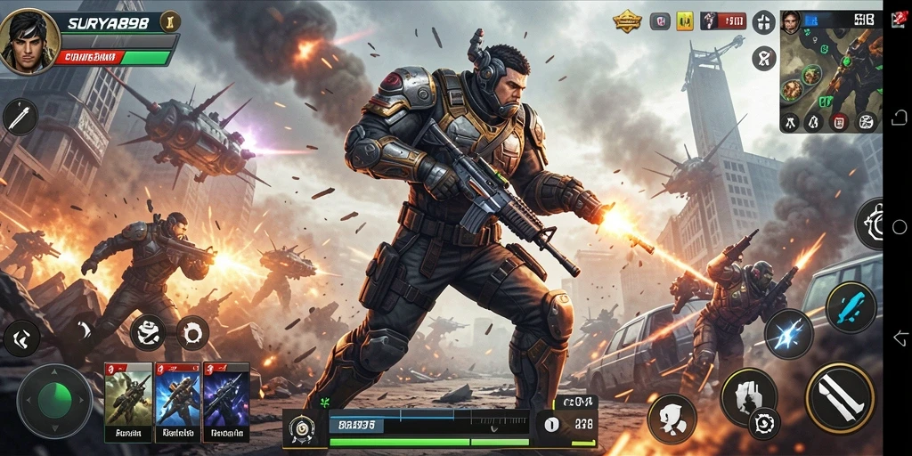 Tampilan gameplay Action yang mendebarkan dalam SURYA898.