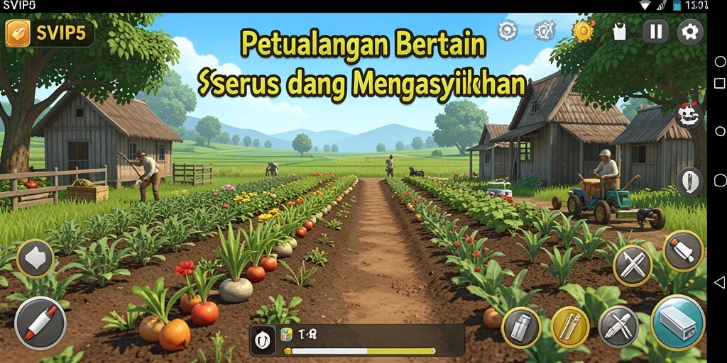 Tampilan gameplay menarik dalam SVIP5 saat bercocok tanam.