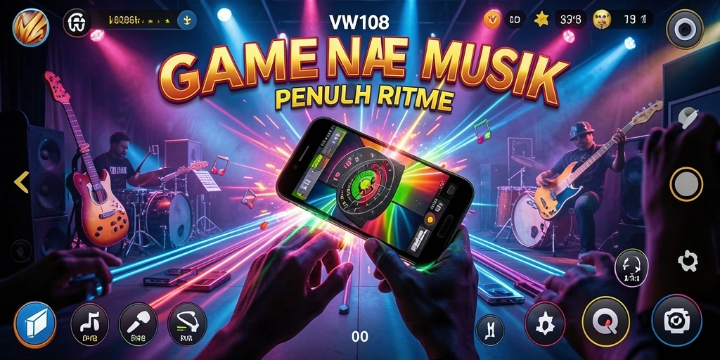 Tangkapan layar VW108 menampilkan pengguna yang menikmati gameplay musik yang interaktif.