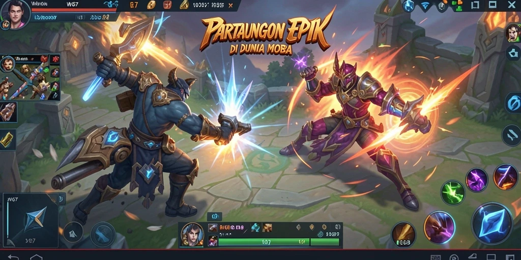 Gameplay W67 yang seru dan intens dalam pertempuran MOBA.